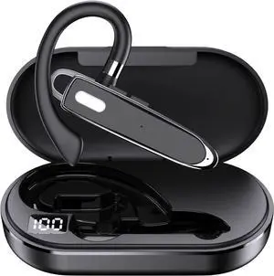 Business Headsets Bluetooth Headphones IPX7 Waterproof Wireless Earpiece,CVC8.0 Noise Cancelling 12 Hours Talktime with HD digital display, built-in Microphone for Driving Office Business, black