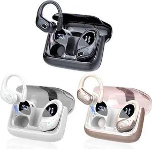 3 Sets Wireless Earbuds Sport, Bluetooth 5.4 Over Ear Buds Stereo Deep Bass Over Ear Bud with Earhooks, 75H Wireless Earphones with Mic, IPX7 Waterproof Earphone for Sports Black+Rose Gold+White
