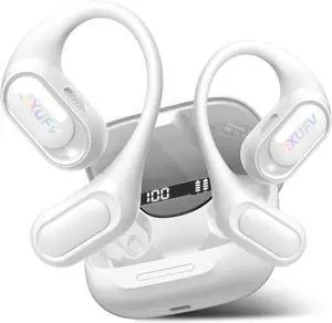 Open Ear Headphones, Bluetooth 5.4 Headphones Sports, Premium Sound with HD Mic Wireless Earbuds, 48H Playtime LED Power Display Ear Buds, IPX7 Lightweight Comfort Earphones for Running, White
