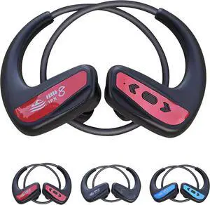 Swimming Headphone Underwater Waterproof Bluetooth ipx8 2 Colors red Blue 32G MP3 Player,in Ear no Falling, for Running Diving Cycling Hiking Gym Spa Other Sports(red)