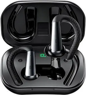 Wireless Earbuds Bluetooth Headphones with Earhook,ENC Noise Cancelling Mic,30Hrs Playtime,IPX7 Waterproof,Power Display,Bass in Ear Earphones for Running Workout Gym