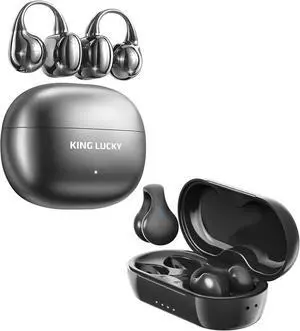 King Lucky Clip on Earbuds&i21 Open Ear Earbuds Wireless Bluetooth 5.4 for Running, Sports, and Glasses Wearers (Black)