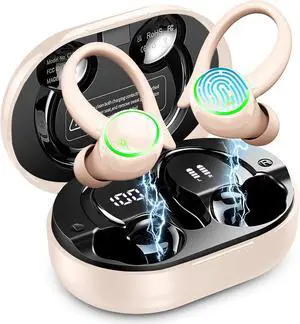 Wireless Earbuds, Bluetooth 5.4 Headphones Sports, 50H Playback Over-Ear buds with ENC Noise Cancelling Mic, Hifi Stereo Fitness Earphones with Earhooks, IP7 Waterproof Headset for Gym Running Workout