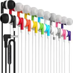 Maeline Bulk Earbuds with Microphone, Noise Isolating in-Ear Headphones, Volume Control Wired 3.5 mm Student Earbuds for Classroom, Library for iPhone, Android, MP3 Player - 100 Pack - Multi Color