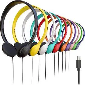 40 Pack Bulk Wired On-Ear Headphones with USB Type-C Connector, Multi