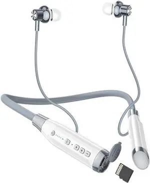 Neckband Bluetooth Headphones Headset with 100H Playtime,Sports Waterproof Earphones with Durability,Noise Cancelling with Mic,1000mAh Battery,Support TF Card Playback,White-Full in-Ear