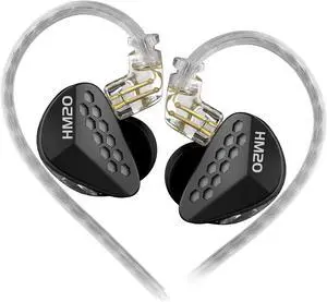 erjigo in-Ear Monitors, CCA HM20 16-Units Hybrid in Ear Earphones, HiFi Stereo Noise Isolating Sport IEM Wired Earbuds/Headphones with Detachable Cable for Musician Audiophile (Black, Without mic)