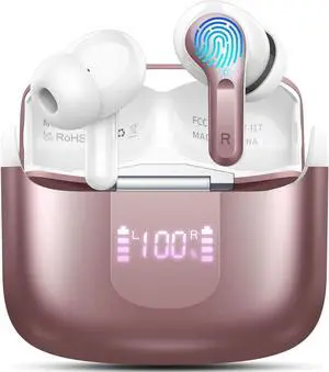 Wireless Earbuds, Bluetooth 5.3 Headphones 2025 NEW Ear Buds 40H Bass Stereo in-Ear Earphones ENC Noise Cancelling Earbuds with 4 HD Mic, USB-C LED Display IP7 Waterproof Sport Headset for Android iOS