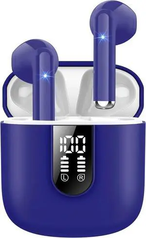 Wireless Earbuds, Bluetooth 5.4 Headphones HiFi Stereo, Bluetooth Earbuds with ENC Noise Cancelling Mic, 36H LED Display Ear Buds, IPX7 in Ear Earphones for Phone Tablet Laptop Sports, Dunkelblau