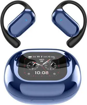 Open-Ear Wireless Earbuds Bluetooth 5.4 Headphones with Intelligent Touch Screen & Earhook, 40Hrs Playback Sport Ear Buds Earphones,Ultra-Comfort Design,Compatible with iPhone & Android,Blue