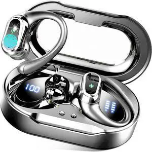 Wireless Earbuds, 2025 Bluetooth 5.4 Headphones Sport, Bluetooth Earbuds with ENC Noise Canceling Mic, 50H Stereo Wireless Headphones IP7 Waterproof with Earhooks, Dual LED Display for Workout/Running