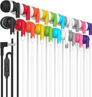 Maeline Bulk 300 Pack Earbuds In-Ear Headphones with Microphone, Wired 3.5mm Plug for Smartphone, Tablet, Computer, Perfect for Kids, Teens, Adults for Classrooms, Libraries, Hotels, Airplanes, Travel