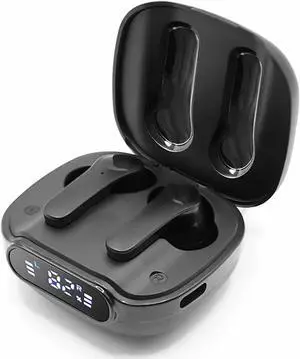 Headphones Active Noise Cancelling Earbuds Waterproof Noise Reduction Long Battery Life Earphones LED Digital Display with Charging Case Ergonomic for Travel & Sports, Black in Ear