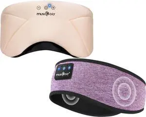 MUSICOZY Bluetooth 5.4 Sleep Headphones Headband, Zipper Washable Eye Mask with HD Stereo Speakers + Wireless Sports Headband, 14H Playtime Music Headphones for Sleeping, Running, Travel, Meditation