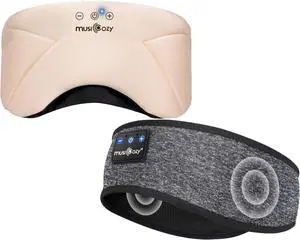 MUSICOZY Bluetooth 5.4 Sleep Headphones Headband, Zipper Washable Eye Mask with HD Stereo Speakers + Wireless Sports Headband, 14H Playtime Music Headphones for Sleeping, Running, Travel, Meditation