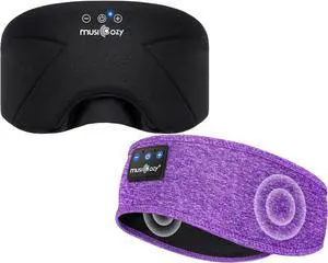 MUSICOZY Bluetooth 5.4 Sleep Headphones Headband, Zipper Washable Eye Mask with HD Stereo Speakers + Wireless Sports Headband, 14H Playtime Music Headphones for Sleeping, Running, Travel, Meditation