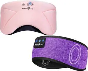 MUSICOZY Bluetooth 5.4 Sleep Headphones Headband, Zipper Washable Eye Mask with HD Stereo Speakers + Wireless Sports Headband, 14H Playtime Music Headphones for Sleeping, Running, Travel, Meditation