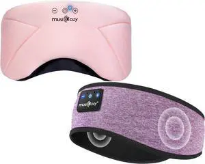 MUSICOZY Bluetooth 5.4 Sleep Headphones Headband, Zipper Washable Eye Mask with HD Stereo Speakers + Wireless Sports Headband, 14H Playtime Music Headphones for Sleeping, Running, Travel, Meditation