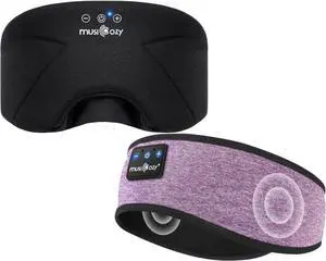 MUSICOZY Bluetooth 5.4 Sleep Headphones Headband, Zipper Washable Eye Mask with HD Stereo Speakers + Wireless Sports Headband, 14H Playtime Music Headphones for Sleeping, Running, Travel, Meditation