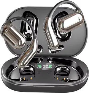 Open Ear Headphones Bluetooth 5.4, 96H Playtime Wireless Earbuds, IPX5 Waterproof Sport Headphones with LED Display, HiFi Sound, Touch Control, USB-C Fast Charge for Running, Cycling