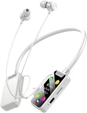 Neckband Bluetooth Headphones HiFi Stereo Sound 100 Hours Battery Life Ultra-Lightweight Comfort Memory Collar, TF Card can Play Music, Type-C Fast Charging for Home,Traveling,Outdoor,White