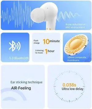 Earbuds Wireless Bluetooth Headphones in Ear Earphones ANC+ENC Noise Reduction Light-Weight Ear Buds, 30H battery life Sport Headset Built-in Mic for TV Smart Phone Laptop Computer Sports,White