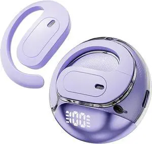 Open Ear Bluetooth Headphones 5.4, Neckband Wireless Earbuds with LED Power Display, 60Hrs Playtime, HiFi Stereo Sound, Touch Control, Secure Ear Hook for Running, Sports, Workout-Purple