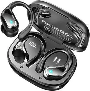 75Hrs BIIuetuth 5.3 Earphones IP7 Wirreless Headphones with ENC Noise Reduction Mic Deep Bass for Sports Workout Gym