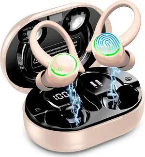 Wireless Earbuds, Deep Bass Fitness Earphones Gym Running, Bluetooth Headphones Sports, IP7 Waterproof Headset with Earhook Workout, Playback Over-Ear Buds with Noise Cancelling Mic