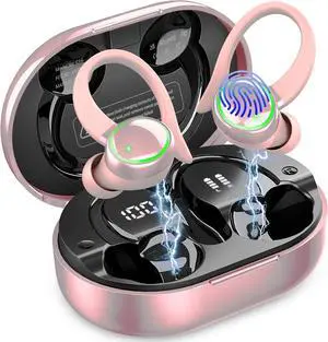 Wireless Earbuds, Bluetooth Headphones Sports, IP7 Waterproof Headset with Earhook Workout, 50H Playback Over-Ear Buds with ENC Noise Cancelling Mic, Deep Bass Fitness Earphones Gym Running