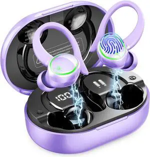 Wireless Earbuds, Bluetooth Headphones Sport, Deep Bass Fitness Earphones Gym Running, IP7 Waterproof Headset with Earhook Workout, 50H Playback Over-Ear Buds with ENC Noise Cancelling Mic