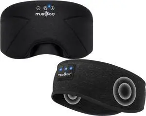 MUSICOZY Bluetooth 5.4 Sleep Headphones Headband, Zipper Washable Eye Mask with HD Stereo Speakers + Wireless Sports Headband, 14H Playtime Music Headphones for Sleeping, Running, Travel, Meditation