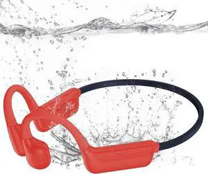 Swimming Headphones-Bone Conduction Headphones, IP68 Waterproof Open Earphones, Bluetooth 5.4 Underwater Sport Earbuds with 32 GB MP3 Memory for Swimming, Running, Cycling, Gym-Orange-red