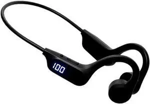 Open Ear Bone Conduction Headphones Wireless Bluetooth 5.3 Open Ear Buds Headphones with Microphones IPX5 Waterproof Sports Earphones for Gym Workout Swimming Running-Black