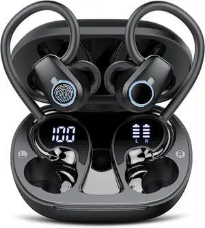 Wireless Earbuds, Bluetooth 5.4 Headphones Sport with 4 ENC Noise Cancelling Mic, 3D Stereo in Ear buds, 50H Wireless Earphones with Earhooks USB-C, IP7 Waterproof Bluetooth Earbuds for Running Gym