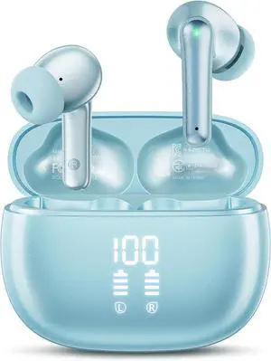 Wireless Earbuds, Bluetooth Ear Buds Headphones with LED Charging Case, Deep Bass Stereo Sound, 40 Hours Playtime, IP7, Lightweight in-Ear Earphones for iPhone Android Sports Workout