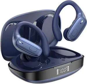 Wireless Earbuds, Sports Bluetooth Headphones, Ear Buds with ENC Noise Canceling Mic, 50Hr Playtime Earphones, Palm-Sized, LED Power Display, IPX7 Waterproof Headset for Workout Running, Dark Blue