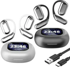 GDSAFS Summaryu Headphones - True Powerful Bluetooth 5.4 Open Ear Earbuds, IPX5 Waterproof Wireless Open Ear Earbuds with LED Display, Sport, for Running, Workout, Gym (Mix*2)