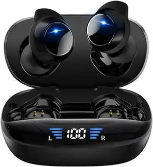 Wireless Earbuds Premium Fidelity Sound Quality Digital LED Display Charging Case, Waterproof Built-in Mic Sport Earbuds, Smart Earbuds for All Smart Devices Voice Assistant Black.