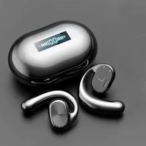 Open Ear Headphones Bluetooth Earphones Sports with Smart Digital Display,48H Playtime, IP54 Waterproof, Wireless Earbuds Lightweight Design Fit Cycling, Running,Workout,Black