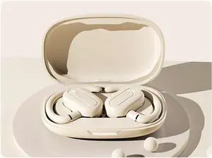 Open Ear Headphones Wireless Bluetooth 5.3 Sports Open Ear Earbuds with Earhooks,ENC Call Noise Cancellation Technology IPX5 Waterproof Earphones for Sports,Driving,Office,White