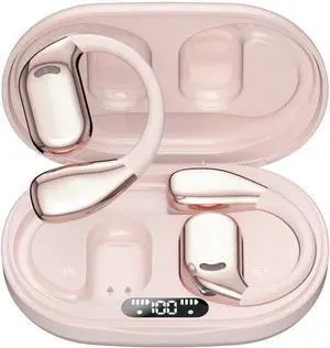 Open Ear Hooks Headphones Wireless Bluetooth V5.4 Sports Earbuds with 60H Playtime,ENC Call Noise Cancellation+Bilateral Stereo,IPX5 Waterproof Earphones for Driving,Office,Pink