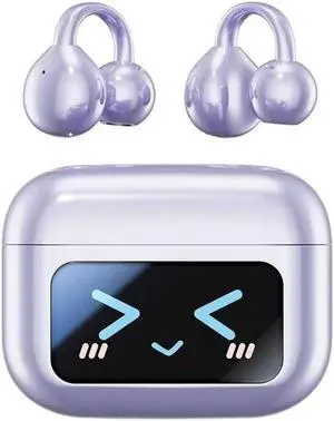 True Wireless Earphones Open Ear Translation Headphones Clip On Earbuds Wireless Bluetooth 5.4,12H Total Battery Life with LCD Full-Color Touch Screen,Ultra Lightweight for Comfortable Clip On,Purple