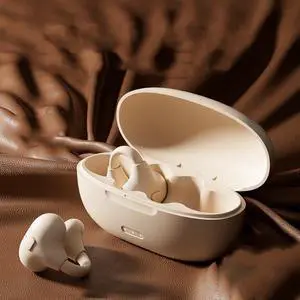 Open Ear Clip On Earbuds Open Ear Headphones Wireless Bluetooth 5.3 Wireless Sports Earphones,ENC Call Noise Cancellation Technology IPX7 Waterproof 9H Single Use for Sports,Driving,Office,White