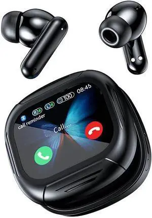Wireless Earbuds Bluetooth 5.4 Headphones with LCD Touch Screen,Wireless Sports Active Noise Cancellation Earphones Ultra Long Lasting for Phone Laptop PC TV Running Workout,Black
