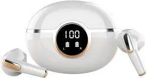 Wireless Earbuds Bluetooth Headphones with Advanced Active Noise Cancelling,IPX5 Waterproof in-Ear Headset with Mic, Earphone with LED Display Charging Case, 24H Playtime for Sports-White