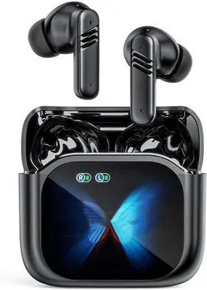 Wireless Ear Buds Bluetooth 5.4 in Ear Headphones,LCD Full-Color Touch Screen, Deep Bass Stereo Bluetooth Ear Buds,Built-in ANC/ENC Noise Cancelling Mic for iPhone & Android,Black