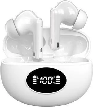 Wireless Earbuds Sports in-Ear Bluetooth 5.4 Headphones with Microphone,HiFi Sound Quality+Call Noise Reduction,Portable for TV Smart Phone Laptop Computer Sports,White