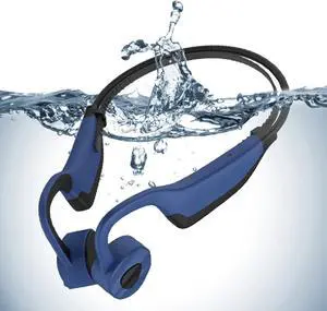 Bone Conduction Headphones On Ear Headset Waterproof Bluetooth for Swimming, MP3 Player Wireless Sport Earphones IPX8 Open-Ear,Built-in 8GB Memory for Running, Diving Water, Gym, Spa,Blue