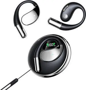Wireless Open Ear Headphones Bluetooth 5.4 Sports Earphones Built-in Mic,8 Hrs HD Talktime HiFi Stereo Headset with Noise Cancellation IPX5 for Running,Sports,Cycling,Driving,Black